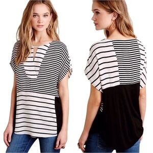 Anthropologie One September Madrigal Blouse Black & White Stripe Color Block XS